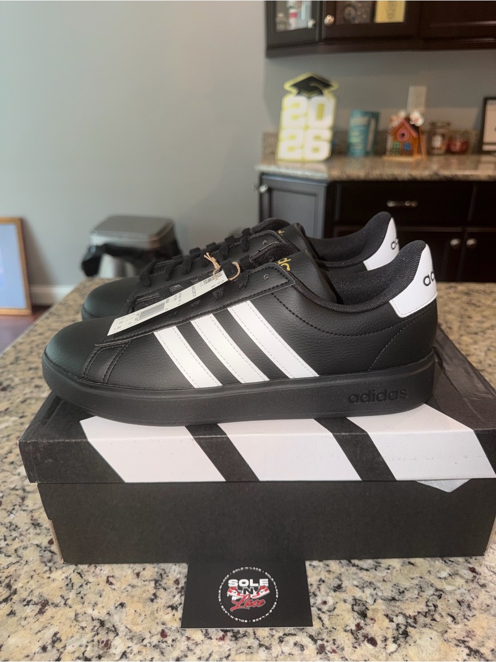 Size 8.5  Adidas Grand Court 2.0 Black White SKU JR0546 Brand New